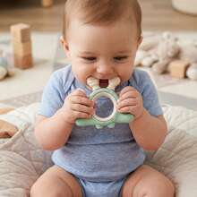 1pc Silicone Dinosaur Teether, Dual-Color Design With 6 Different Textures, Soft Silicone Material, Suitable For Babies 0+ Months, Ideal Newborn Gift - 彩色 - 查看 2