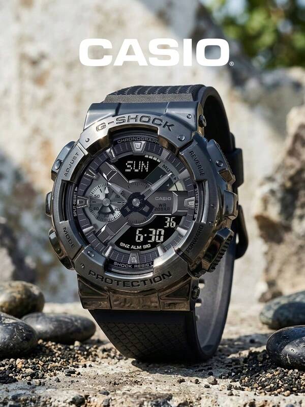 Casio G-SHOCK Men's Sports Watch GM-110BB-1APR Black Metal Bezel Analog-Digital Dual Display Shock Resistant 200m Water Resistant