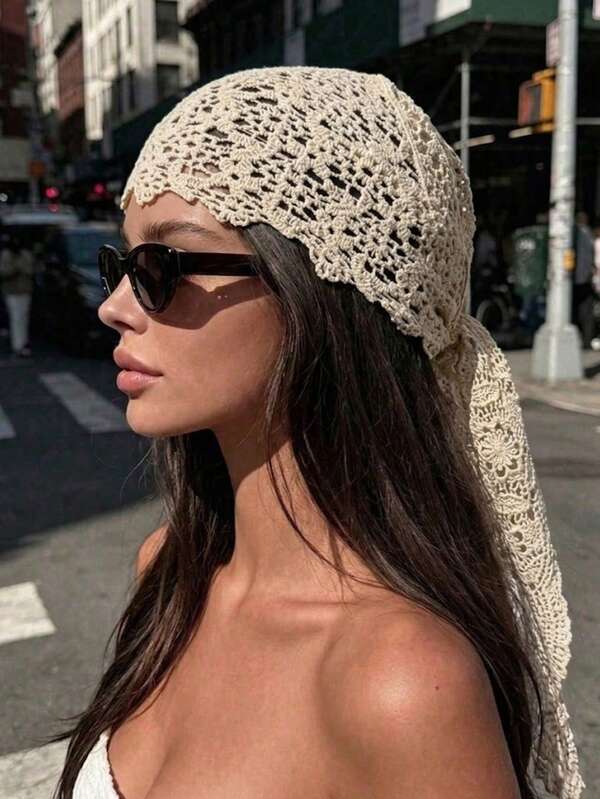 1 Stück Stück einfarbiger gehäkelter Blumen-Spitzen-Dünn-Mantel-Dreieck-Knoten-Schal für Frauen, Frühling/Sommer stilvoller dekorativer Kragenbesatz, minimalistisch