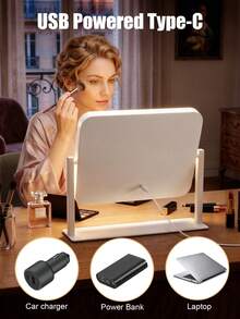 LED Vanity Mirror With Light, Desktop Makeup Mirror, Smart Touch Control, 3-Color Adjustable Light, USB Powered, Suitable For Vanity, Bedroom, Living Room, Bathroom, Home Decor, Best Gift For Women - Multicolor - View 3