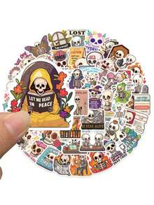 50pcs/Pack Funny Cartoon Skull Stickers, Decorative Decals For Laptop Guitar Phone Stationery Luggage Notebook Sticker - Multicolor - View 8