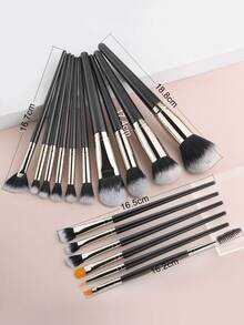 ronshadow Conjunto de 16 Pincéis de Maquiagem Preto & Prata, Pincel de Pó Redondo Grande, Base, Blush, Iluminador em Leque, Pincéis de Sombra Multitamanho, Corretivo, Pincéis de Sobrancelha, Cerdas Macias Amigáveis à Pele, Kit Completo de Ferramentas de Maquiagem de Base & Cor para Iniciantes, Uso Diário e Encontros - Preto - Visão 9