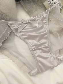 Mystèrelle 4pcs Ice Silk Satin Lace Panties For Women, Ultra-Thin Breathable Low Waist Bow Mesh Sexy Seamless Triangle Shorts - Multicolor - View 7