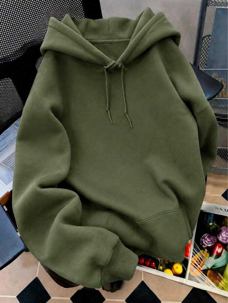 Women Solid Color Hoodie Back To School Oversized Pullover Sweatshirt Casual College Campus Wear Basic Long Sleeve Fall Outfit - 軍綠色 - 查看 1