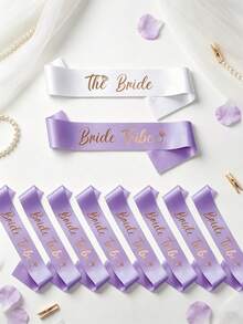 Bachelorette Party Sash Set With Veil, 11pcs & 10pcs Sash Set, Suitable For Wedding Party And Team Use, Can Be Used As Bride Gift Or Wedding Decoration, Also Suitable For Bride Gift Ceremony. Suitable For Bachelorette Party, Wedding, Bride-To-Be Outfit And Accessories - Multicolor - View 10
