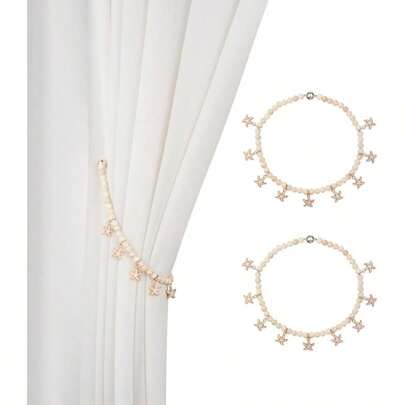 Ocean Theme Beaded Magnetic Curtain Tiebacks, White Starfish 1 Pair, Ocean Style Beaded Curtain Tiebacks