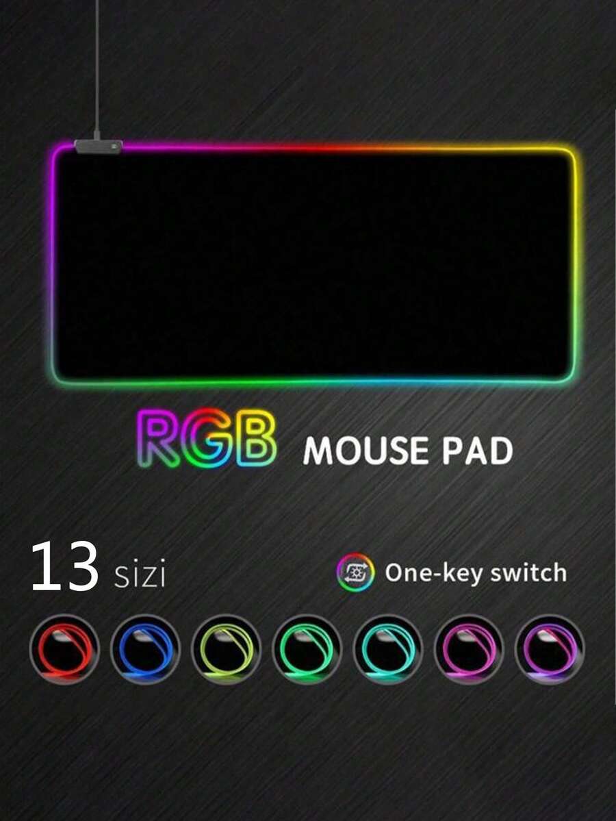 LED Backlit RGB Gaming Mouse Pad,Black, With Light Bar, Suitable For Computer/Laptop Office