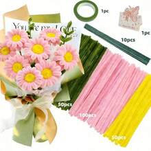 212pcs Purple Pink Gold Sunflower Color Velvet Ribbons, 3-Color Mixed Large Capacity Velvet Ribbons, Suitable For Sunflower Sets, Floral Wire, Gardening Tape, Greeting Cards, Ramadan, Valentine's Day, Mother's Day, Graduation Gifts - 212pcs Set - View 14