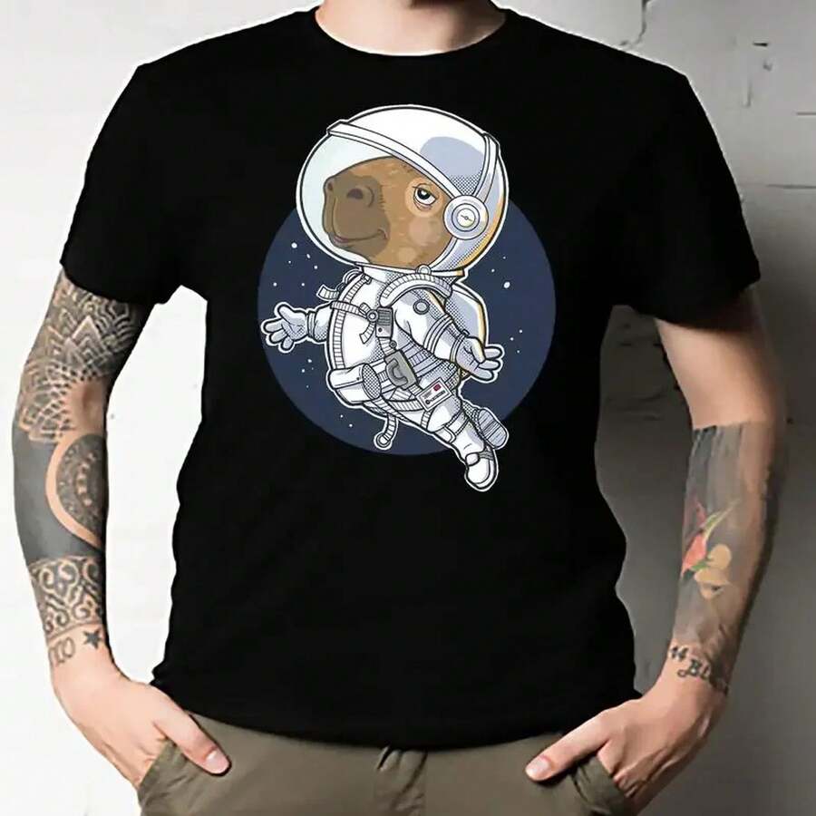 T-shirt essenziale Astronaut Capybara, classica, tutte le taglie, unisex - nero - Visualizzare 1
