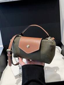 秋冬新款啞光小包，號角造型女款布料尼龍迷你簡約斜挎包，磁吸開合餃子包，休閒可愛時尚女包 - 墨綠色 - 查看 8