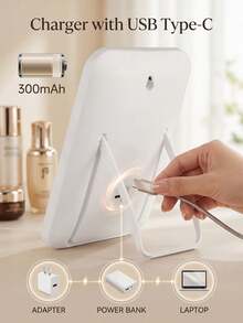 LED Makeup Mirror, Lighted Desktop Vanity Mirror, 3 Lighting Modes Makeup Mirror, Desktop Mirror, USB Rechargeable Makeup Mirror, Travel Makeup Mirror, Portable Makeup Mirror For Student Dorm, Office, Countertop, Birthday Graduation Best Gift, Home Decor, Back To School Supplies, Multi-Functional Desktop Makeup Mirror, Student Dorm, Travel, Office, Bedroom Makeup Mirror, Mother's Day Best Gift For Women - Multicolor - View 7