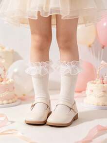 Toddler & Baby Girls Cute White Organza Mesh Ruffle Mid-Calf Socks, Ruffle Socks,Socks For Girls,White Socks,Girls Socks. - Multicolor - View 8