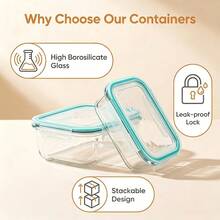 VAETTLO 5 Pack 35oz Glass Food Storage Containers With Lids, Fresh Container, Airtight Reusable Meal Prep Lunch Container Set,  For Oven, Microwave, Freezer, And Dishwasher - View 2