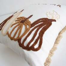 1pc/2pcs Pumpkin Embroidered Pillow Case, Rustic Textured Tassel Edge Cushion Cover, Autumn Cottagecore Home Decor - Multicolor - View 7