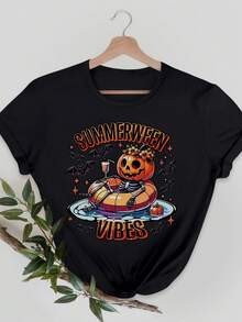 Women's Halloween Christmas Thanksgiving Costume SUMMERWEEN Skull Pumpkin Bat Swim Ring VIBES Breathable Soft Sports Party Cute Elegant VA07 - Black - View 1