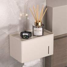 1pc Multifunctional Carbon Steel Fashion Facial Tissue Box, Minimalist No-Drill Wall-Mounted Storage Rack With Shelf, Easy Installation Rust-Proof, 3 Colors Available - Multicolor - View 6