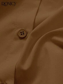 DONICY Women's Solid Color Lapel Mid-Sleeve Petal Sleeve Blouse, Fashionable And Elegant Top - Coffee Brown - View 3