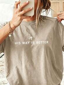 Jesus Shirt His Way Is Better Comfortable Christian Merch Simple Christian Faith Gift Clothing Casual Fall Outfits For Women Travel Short Sleeve Tops - 杏色1 - 查看 1