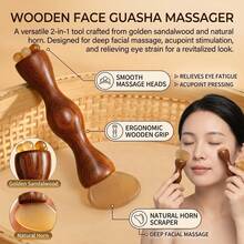 Sandalwood Facial Massage Tool Gua Sha Scraping Stick Pressure Point Device With Three Prong Lotus Head Design For Daily Skin Care - Rust Brown - View 2