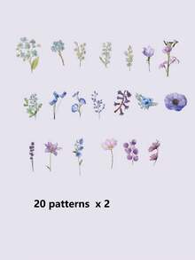 1 paquete/40 hojas Pegatinas decorativas de plantas y flores de acuarela frescas y sencillas de PET para collage DIY, útiles escolares de vuelta a la escuela - Unitalla - Ver 7