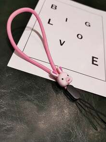 1pc Solid Color Braided Thin Nylon Phone Wrist Lanyard, Mini 3D Cartoon Animal Head Bear Rabbit Duck Fox Decor Anti-Lost Wrist Strap, Suitable For Daily Matching As Keychain, Bag Pendant Accessory - Multicolor - View 9