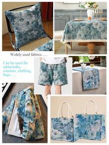 1pc Thick Blue&Green Chrysanthemum Oil Painting Style Jacquard Fabric, Pre Cut 19.6in X 58.2in, 39in X 58.2in, DIY Sewing Fabric, Suitable For Handmade Sofa Covers, Tablecloths, Pillows, Bags, Dresses, Curtain, Background Decoration Fabrics, Etc - Chrysanthemum - View 4