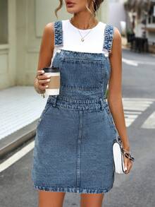 Summer Casual Fashion Denim Overall Dress - Blue - View 7