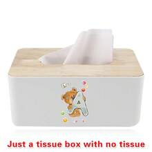 Nordic Tissue Box Bamboo-Lid Solid Wood Storage Case Desktop Napkin Holder Car Paper Dispenser Dormitory Organizer Box Holiday Decoration Storage Suitable For Home Office Use Initial Name 26 Letters Pattern - White - View 19