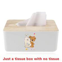 Nordic Tissue Box Bamboo-Lid Solid Wood Storage Case Desktop Napkin Holder Car Paper Dispenser Dormitory Organizer Box Holiday Decoration Storage Suitable For Home Office Use Initial Name 26 Letters Pattern - White - View 20