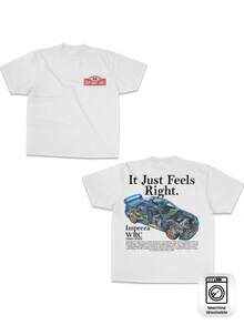 Camiseta blanca de manga corta de corte holgado con estampado de coche japonés y logotipo distintivo, ideal para aficionados al automovilismo. Un regalo informal para conductores y - Blanco - Ver 2