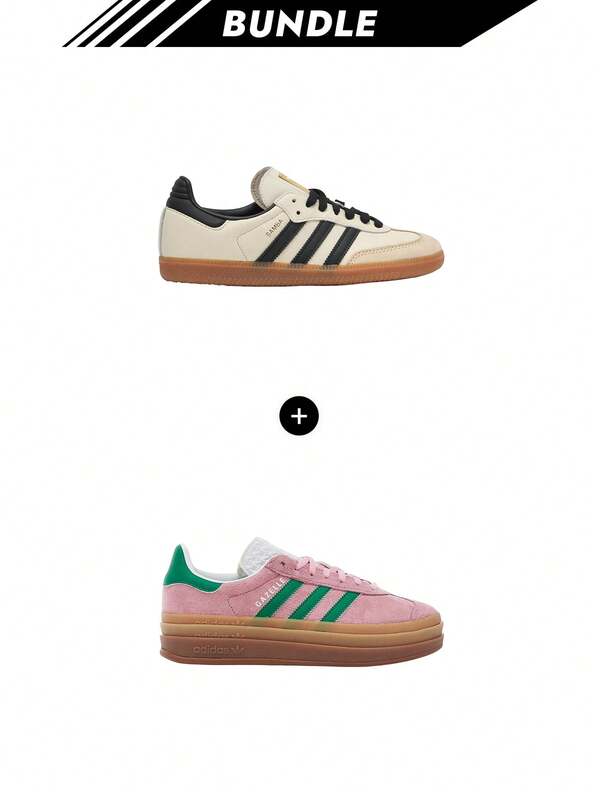 Adidas [Pachet] Samba OG pentru femei, Crem alb / Negru / Nisip Strata JI2062 + Gazelle Bold pentru femei, Roz adevărat / Verde / Alb nor IE0420