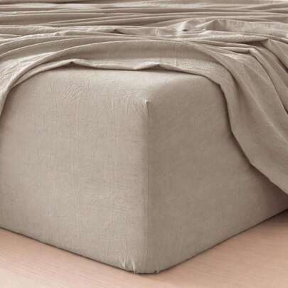 Fitted Sheet Washed Cotton Linen-Like Deep Pocket Relaxed Linen-Like Texture. Soft, Breathable Lightweight Comfort. 15-19" Deep Pocket With All-Around Elastic