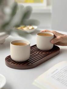 1 buah Baki Kopi, Baki Upacara Teh, Baki Kayu Oval, Baki Penyimpanan Cangkir Rumah, Baki Kering Kayu Solid, Baki untuk Rumah, Kehidupan, Dapur, Ruang Tamu, Luar Ruangan, Serbaguna, Hotel, Penggunaan Komersial - Coklat - View 1