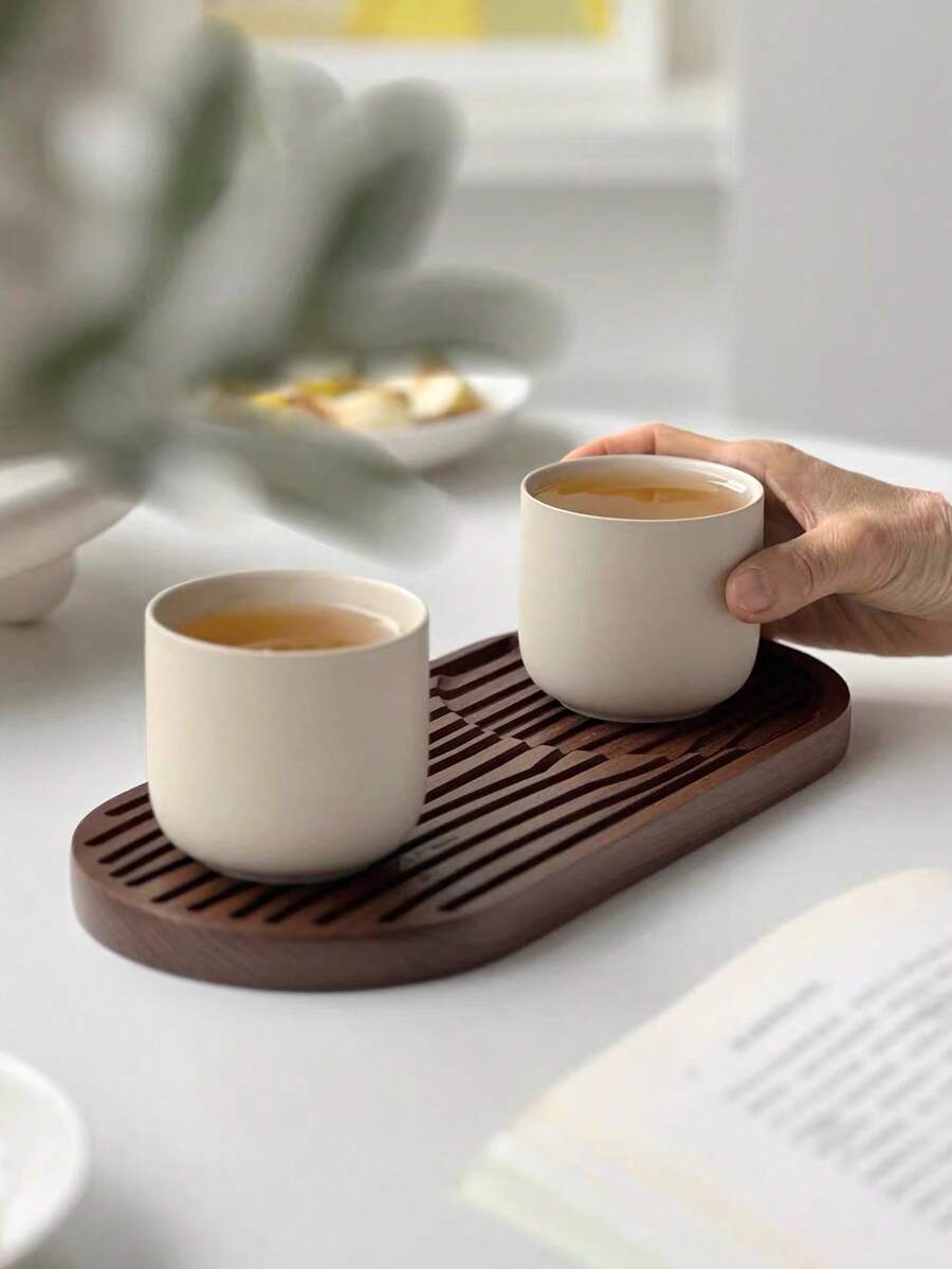 1 buah Baki Kopi, Baki Upacara Teh, Baki Kayu Oval, Baki Penyimpanan Cangkir Rumah, Baki Kering Kayu Solid, Baki untuk Rumah, Kehidupan, Dapur, Ruang Tamu, Luar Ruangan, Serbaguna, Hotel, Penggunaan Komersial - Coklat - View 1