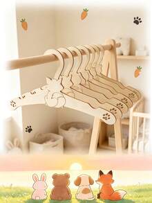 4pcs Cute Cartoon Animal Wooden Baby Hangers, Bear, Rabbit, Puppy Pattern, Non-Slip Nursery Closet Storage Organizer Hooks, Baby Room Decor Hooks - Multicolor - View 4