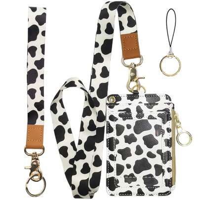 Badge Holder,Leather Id Badge Holders With Breakaway Lanyards,Wallet Lanyards For Id Badges For Women Men Woker Office Nurse School Teacher Student