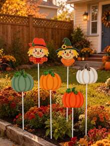 Fall Pumpkin & Scarecrow Garden Stakes, Autumn Harvest Yard Decorations, Thanksgiving Halloween Outdoor Lawn Ornaments, Decorative Plant Picks For Garden, Flower Bed, Porch & Patio - Multicolor - View 4