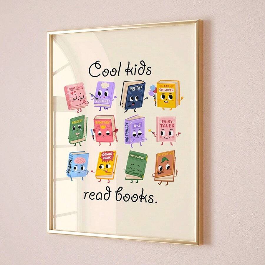 1pc Cool Kids Reading Books Educational Wall Art, Reading Quotes Canvas ...
