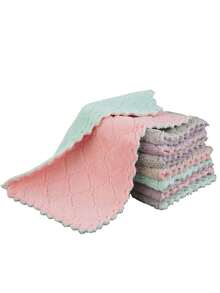 3/10 buah Kain Pembersih Bulu Karang Dua Lapis, Kain Lap Dapur Bebas Serat dengan Daya Serap Super, Kain Lap Rumah Tangga Warna Acak - MultiWarna - View 6