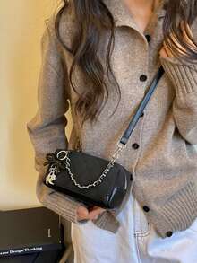 Women's New Spring Fashion Quilted Chain Handbag, Small Square Crossbody Bag, Versatile - Black - View 3