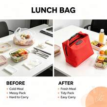 Red Waterproof Large Capacity Portable Lunch Bag, Office Student Lunch Box Bag, Portable Picnic Storage Bag, Kitchen Gadget, Simple Fashion Multi-Functional Insulated Bag - Multicolor - View 2