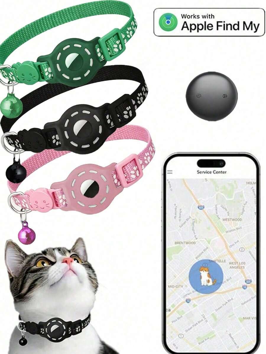 1 cái thiết bị định vị thú cưng tương thích với Apple Find My Tracker, vòng cổ phản quang tháo rời được cho mèo