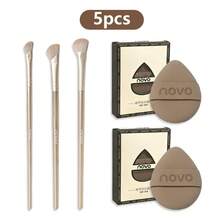 NOVO 4/5pcs Makeup Brush Set, Ultra-Soft Sponge Puff And 3 Professional Curved Nose Contouring Brushes, Dual-Use Makeup Sponge For Liquid, Cream And Powder Foundation Blending, 3D Contouring Makeup Brushes, Professional Makeup Tools - Multicolor - View 9