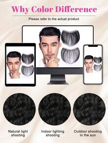 Intranet 1.5*16/2*16CM Men's Thin Invisible Frontal Bangs Hairpiece, Sideburn Hair Patch, Invisible Seamless Ultra-Thin PU Leather Hairline Replacement Piece, Balding Hairline Coverage, Frontal Bangs Hairpiece, Halloween - Black - View 10