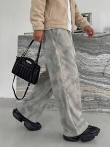 Plus Size Men's Corduroy Wide Leg Pants, Drawstring Loose Drape Casual Long Pants - Grey - View 4