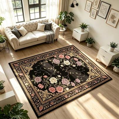 1pc Rose Vine Area Rug, Living Room Carpet, Rug, Area Rug, Large Rug, Floor Mat, Living Room Large Carpet