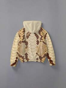 Plus Size Men's Snake Print Hooded Sweatshirt, American Vintage Snake Skin Pattern Loose Drop Shoulder Hoodie, Streetwear All-Over Snake Print Pocket Sweatshirt - Multicolor - View 5