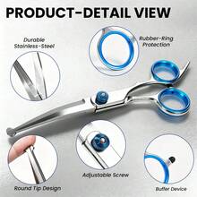 JIASLING 5pcs/7pcs Professional Pet Grooming Scissors Set, Stainless Steel Round Tip Dog Cat Hair Cutting Thinning Shears Kit With Comb & Leather Case - View 6
