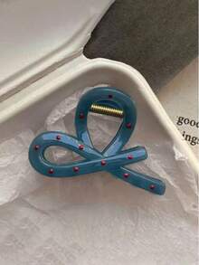 3/1pc Women's Blue Polka Dot Series Fashion Versatile Plastic Hair Clip For Showering, Face Washing, Beach, And Outfit Matching - Multicolor - View 8