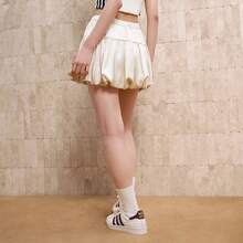 Adidas 三葉草女子收腰短裙花苞裙運動休閒半身裙 - 乳白色 - 查看 3